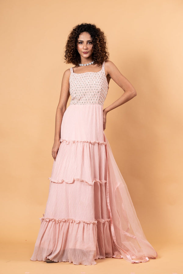 Pastel Pink Embroidered Gown - Anvi Couture
