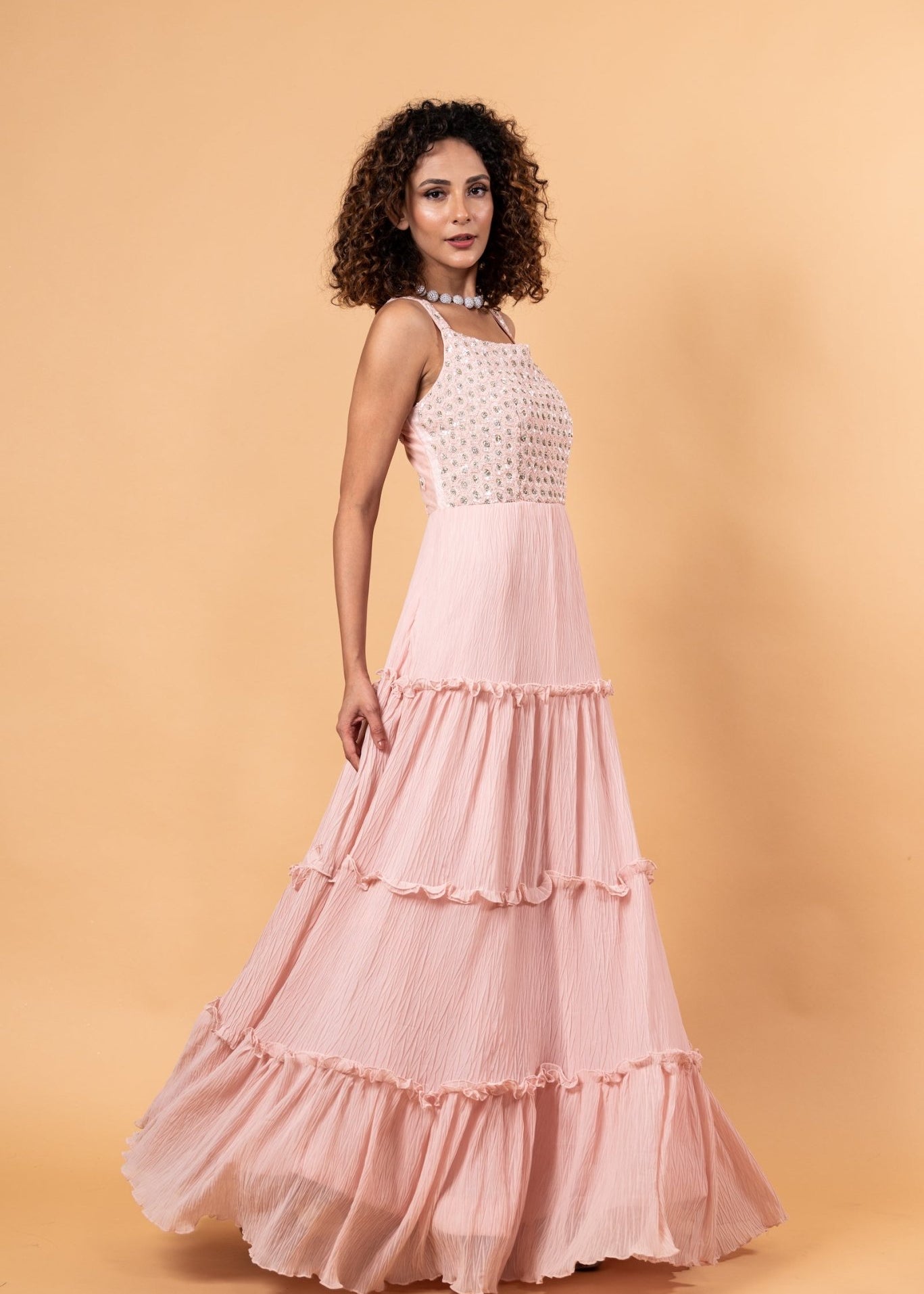 Pastel Pink Embroidered Gown - Anvi Couture