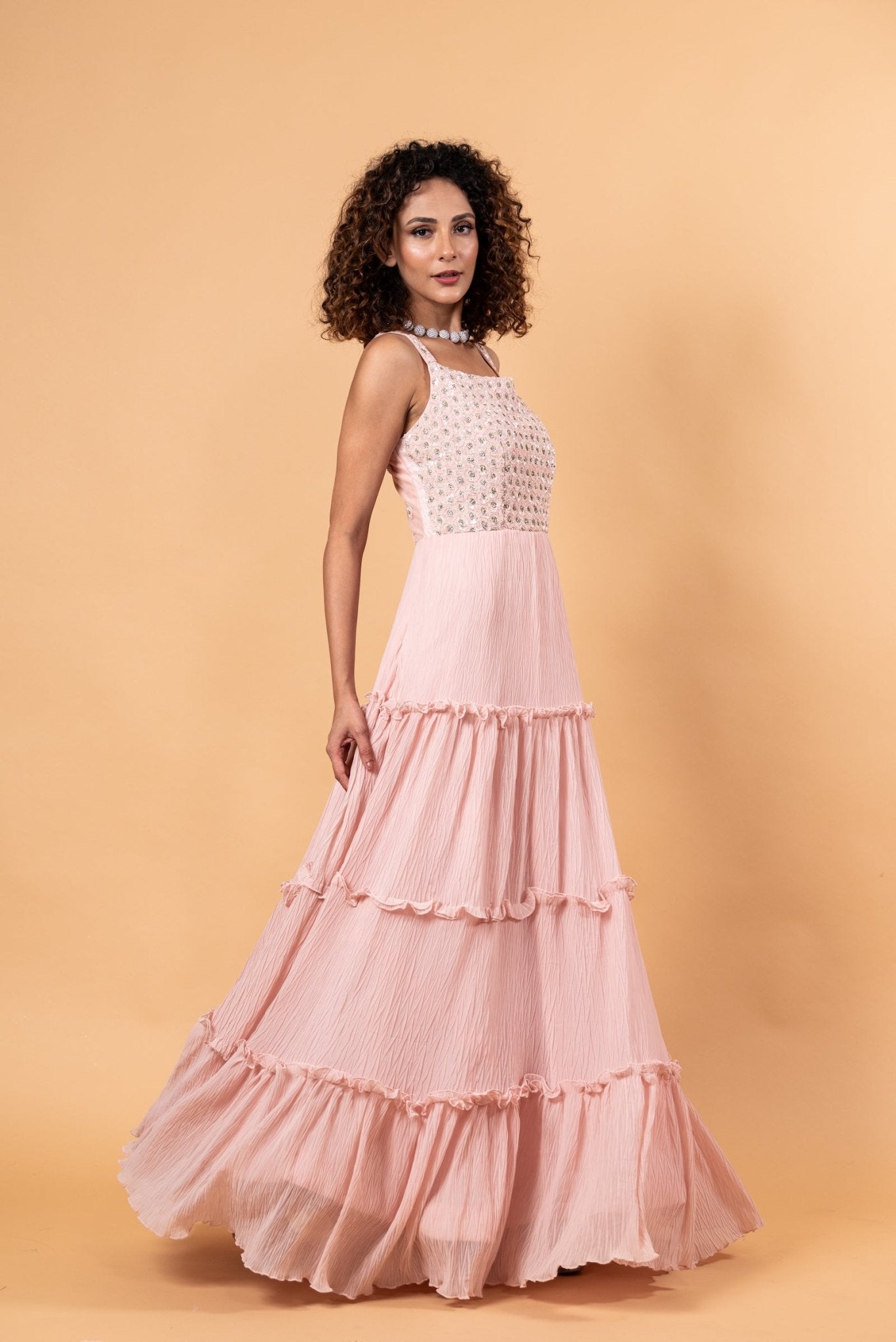 Pastel Pink Embroidered Gown - Anvi Couture