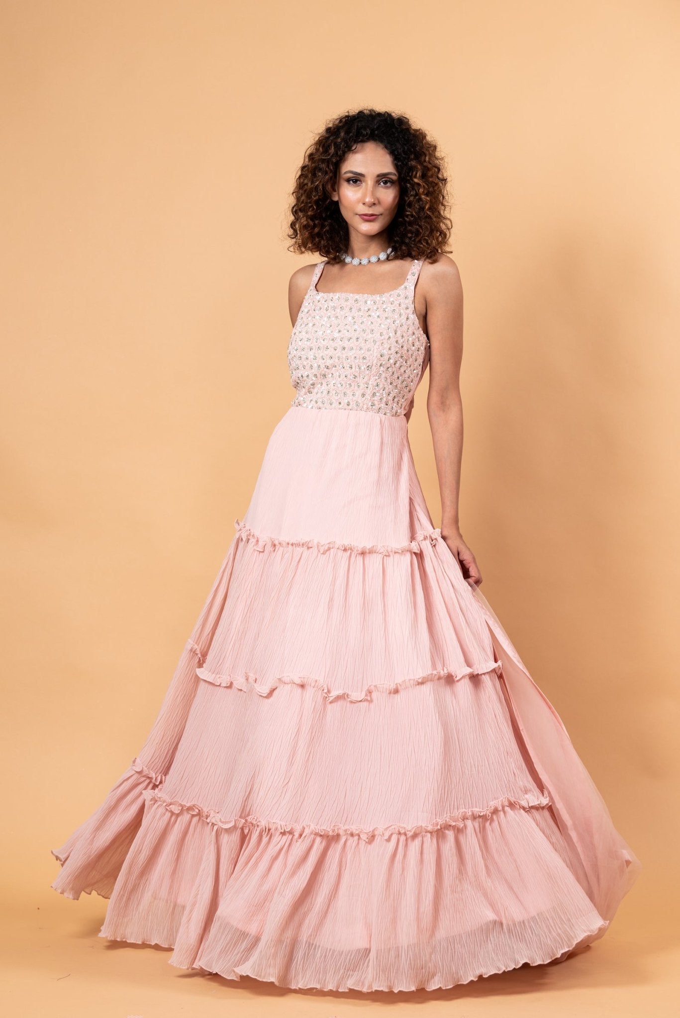 Pastel Pink Embroidered Gown - Anvi Couture