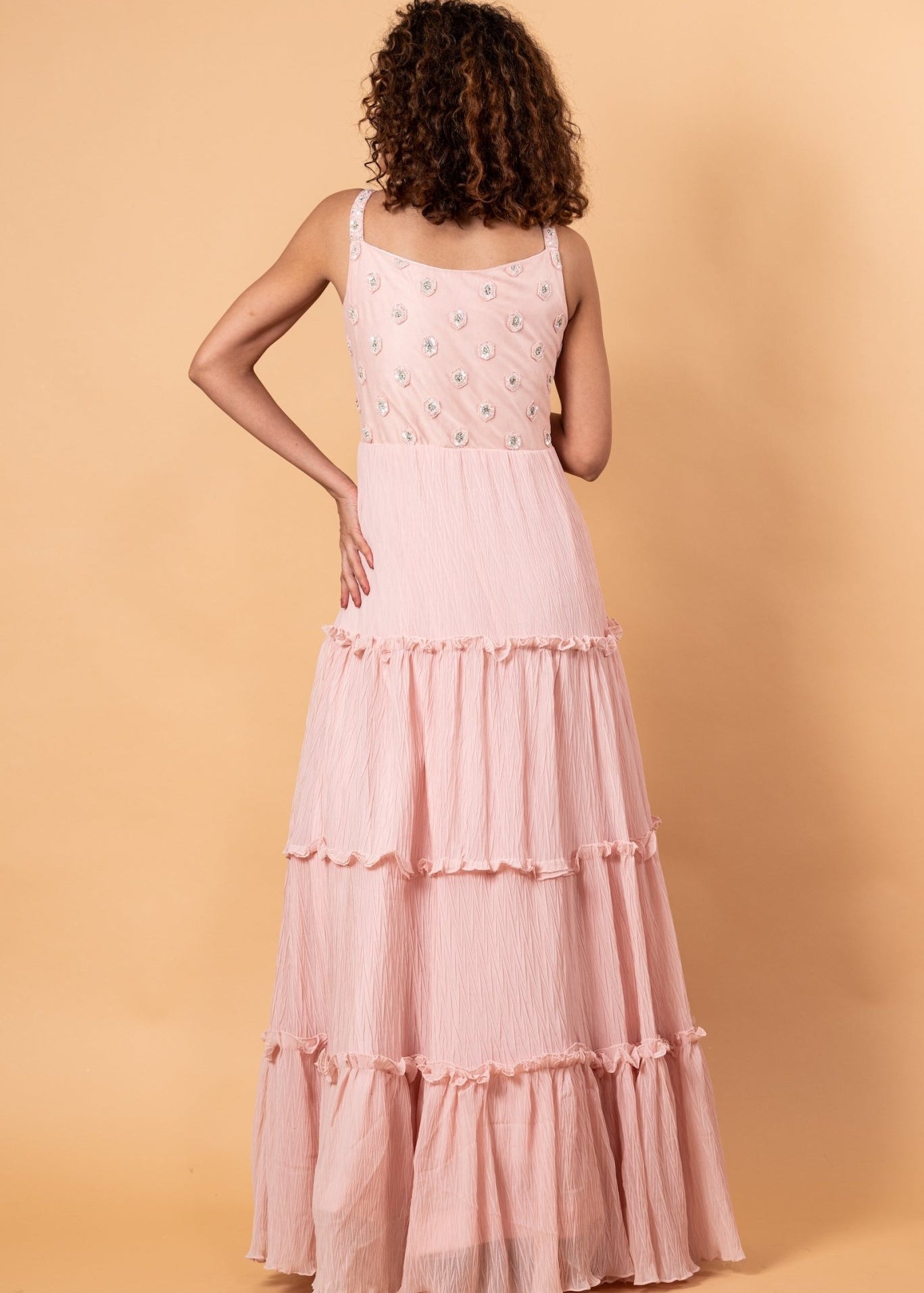 Pastel Pink Embroidered Gown - Anvi Couture