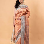 Orange and Gray Pure Silk Shibori Saree - Anvi Couture