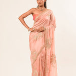 Light Pink Hand Embroidered Crepe Silk Saree - Anvi Couture