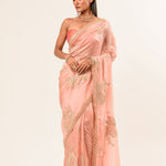 Light Pink Hand Embroidered Crepe Silk Saree - Anvi Couture