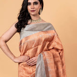 Orange and Gray Pure Silk Shibori Saree - Anvi Couture
