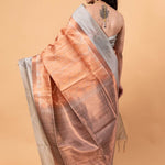 Orange and Gray Pure Silk Shibori Saree - Anvi Couture