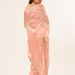 Light Pink Hand Embroidered Crepe Silk Saree - Anvi Couture