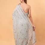 Gray Georgette Chikankari Saree with Multicolor Floral Embroidery - Anvi Couture