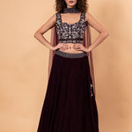 Wine Color Net Lehenga with Embroidery Work - Anvi Couture