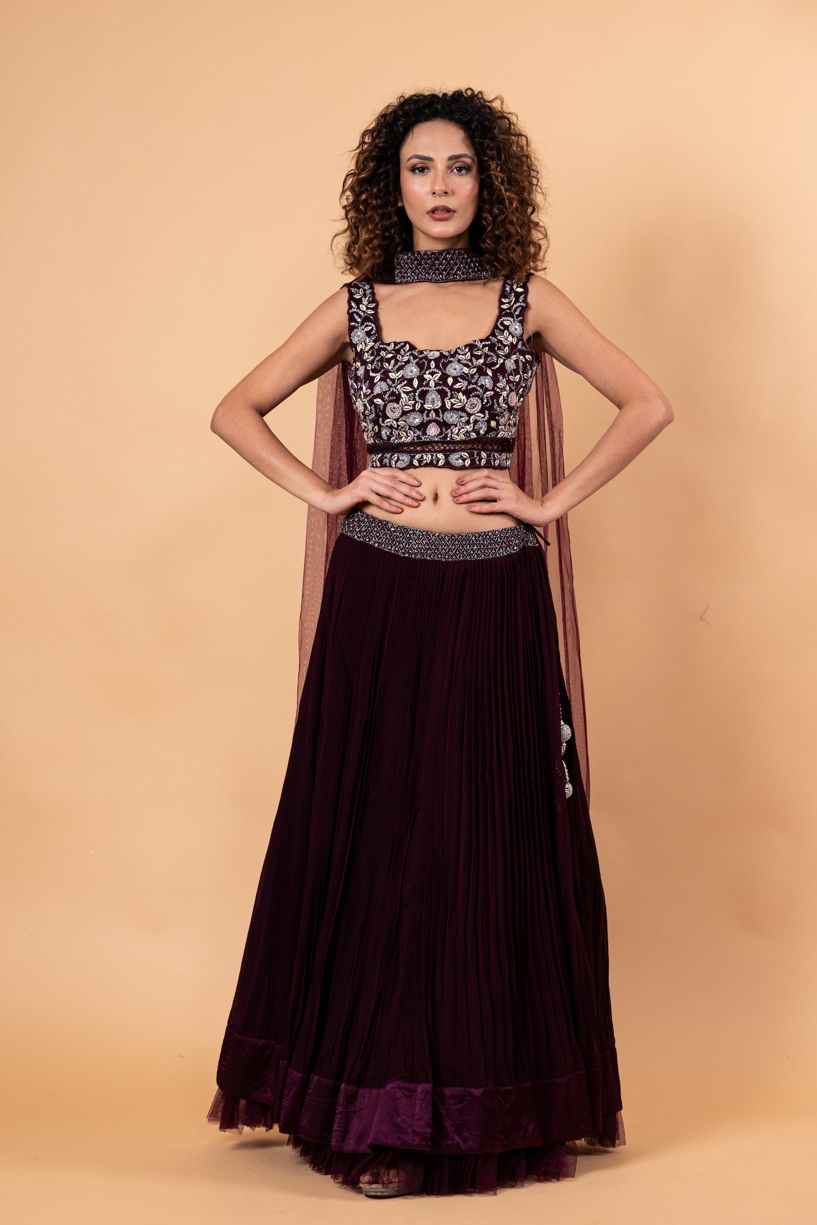 Stunning Wine Color lehenga Set with Intricate embroidered floral work