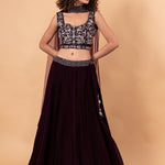 Wine Color Net Lehenga with Embroidery Work - Anvi Couture