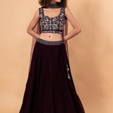 Wine Color Net Lehenga with Embroidery Work - Anvi Couture