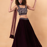 Wine Color Net Lehenga with Embroidery Work - Anvi Couture