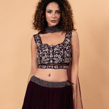 Wine Color Net Lehenga with Embroidery Work - Anvi Couture