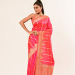 Pink Orange Dual Shade Katan Silk Handwoven Banarasi Saree - Anvi Couture