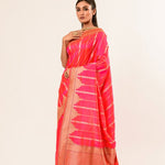 Pink Orange Dual Shade Katan Silk Handwoven Banarasi Saree - Anvi Couture