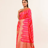 Pink Orange Dual Shade Katan Silk Handwoven Banarasi Saree - Anvi Couture