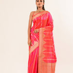 Pink Orange Dual Shade Katan Silk Handwoven Banarasi Saree - Anvi Couture