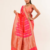 Pink Orange Dual Shade Katan Silk Handwoven Banarasi Saree - Anvi Couture