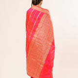 Pink Orange Dual Shade Katan Silk Handwoven Banarasi Saree - Anvi Couture