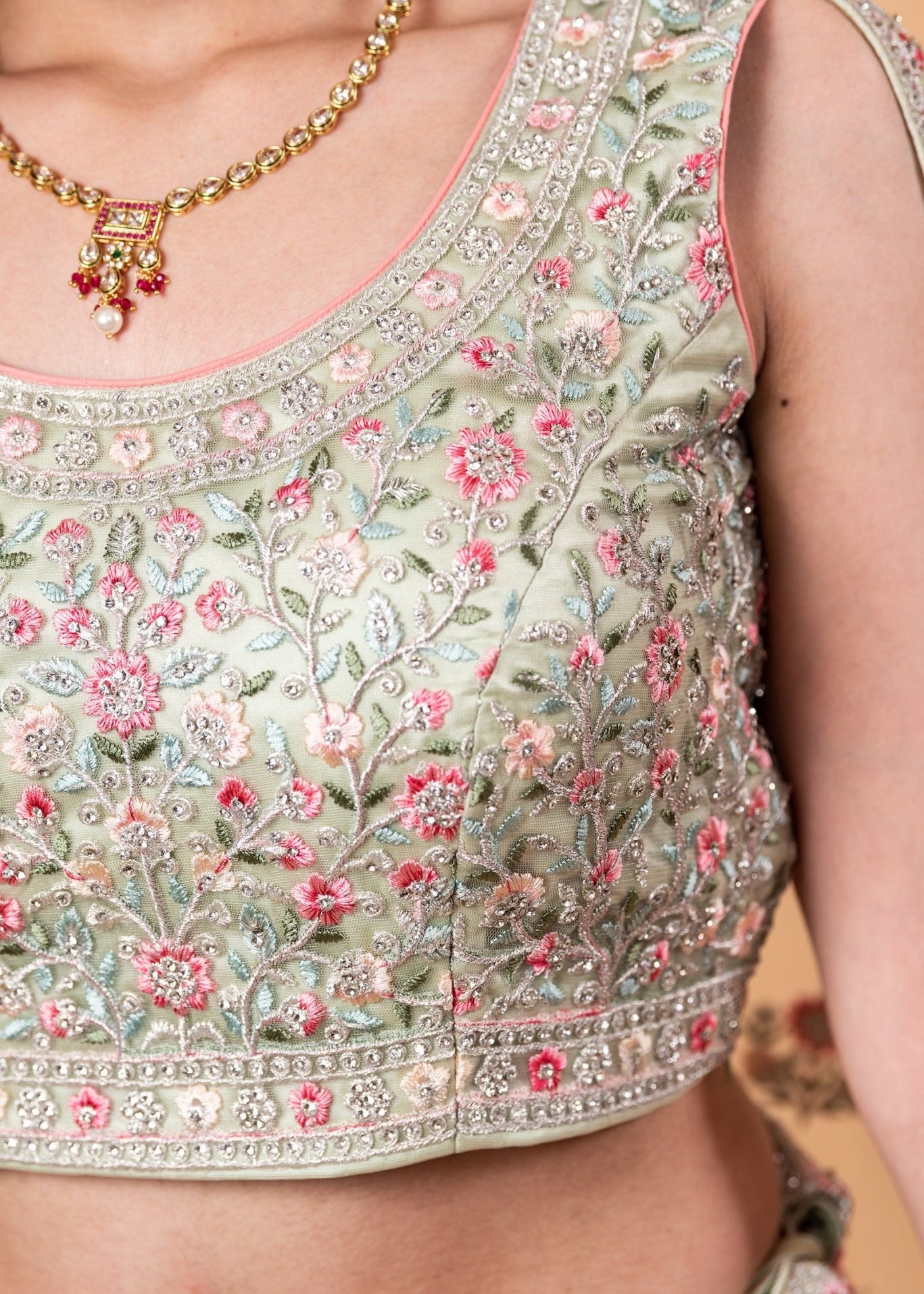 Net Pastel Lehenga and Choli Set with All Over Handwork Embroidery and Tassel Dupatta 