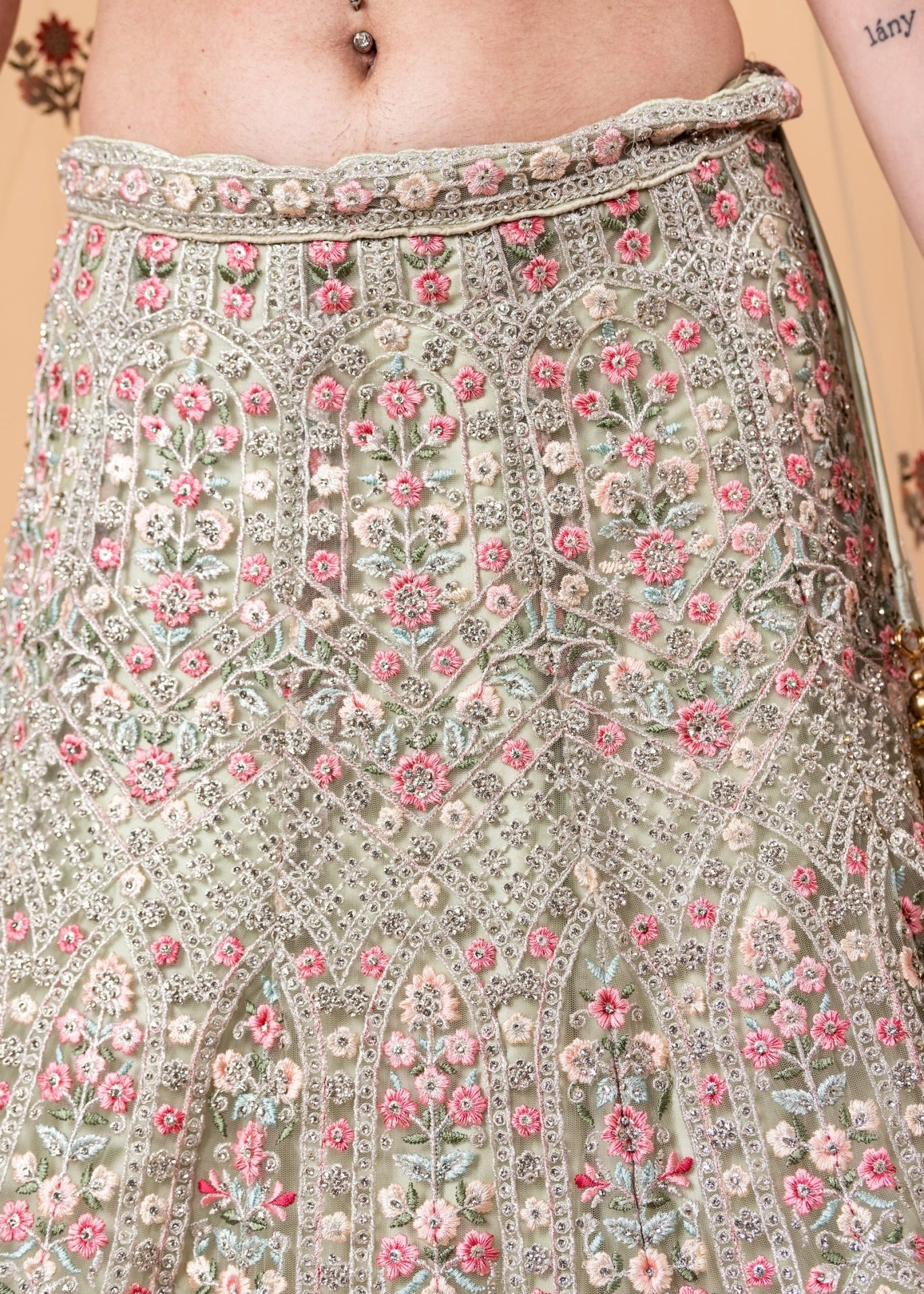 Net Pastel Lehenga and Choli Set with All Over Handwork Embroidery and Tassel Dupatta 