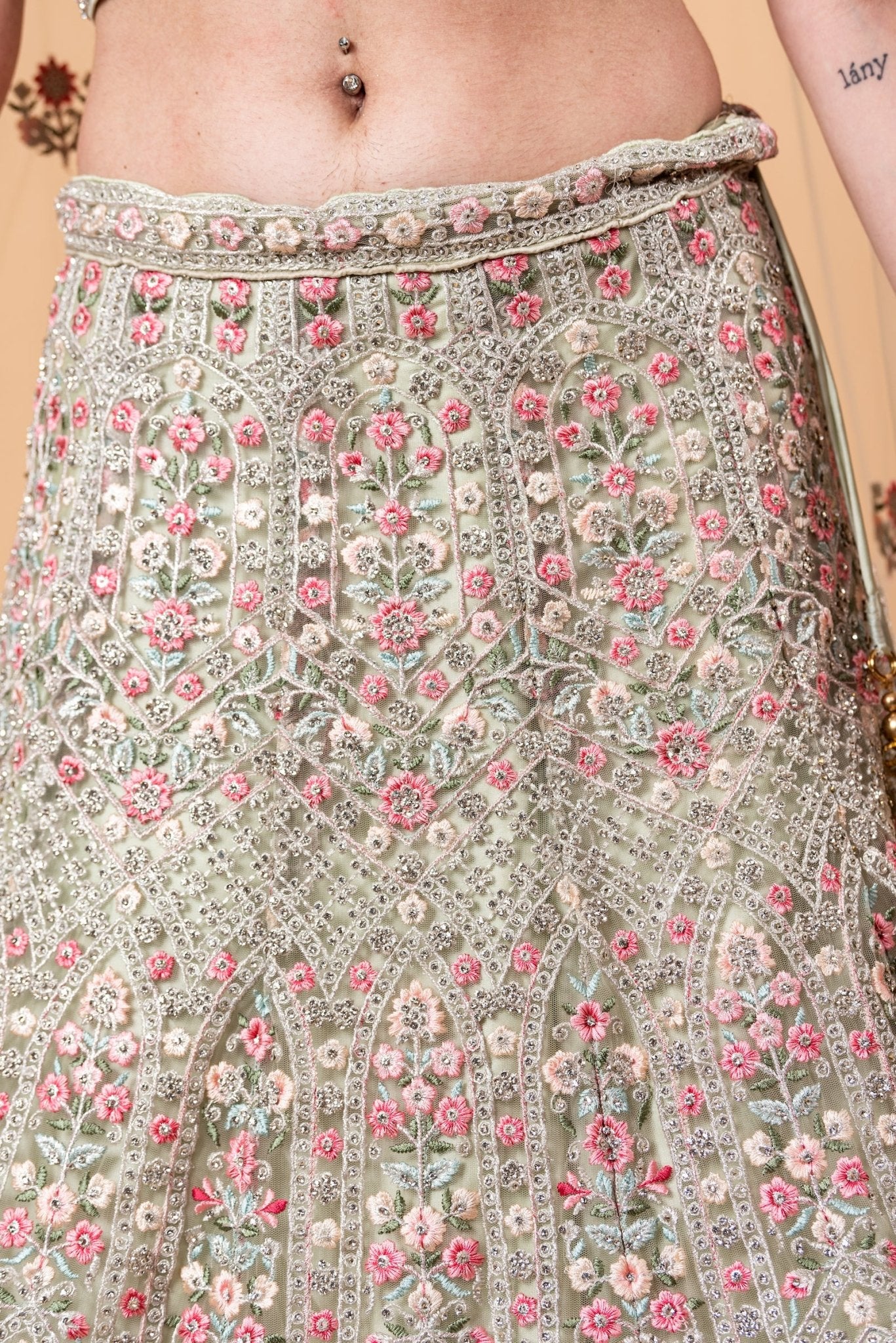 Stunning All Over Handwork Embroidered Net Pastel Lehenga and Choli With Tassel Dupatta - Anvi Couture