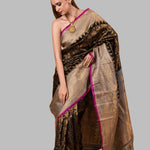 Gadwal Silk Brocade Black Saree with Gold contrast border and pallu