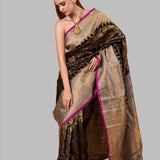 Gadwal Silk Brocade Black Saree with gold contrast border and Pallu - Image 4