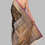 Gadwal Silk Brocade Black Saree with gold contrast border and Pallu - Anvi Couture