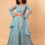 Angel Blue Lehenga and Choli Embellished with intricate Embroidery and Stonework - Anvi Couture