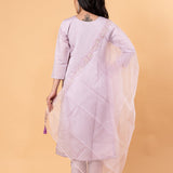 Mauve Floral Yoke Design Cotton Silk Kurta - Anvi Couture