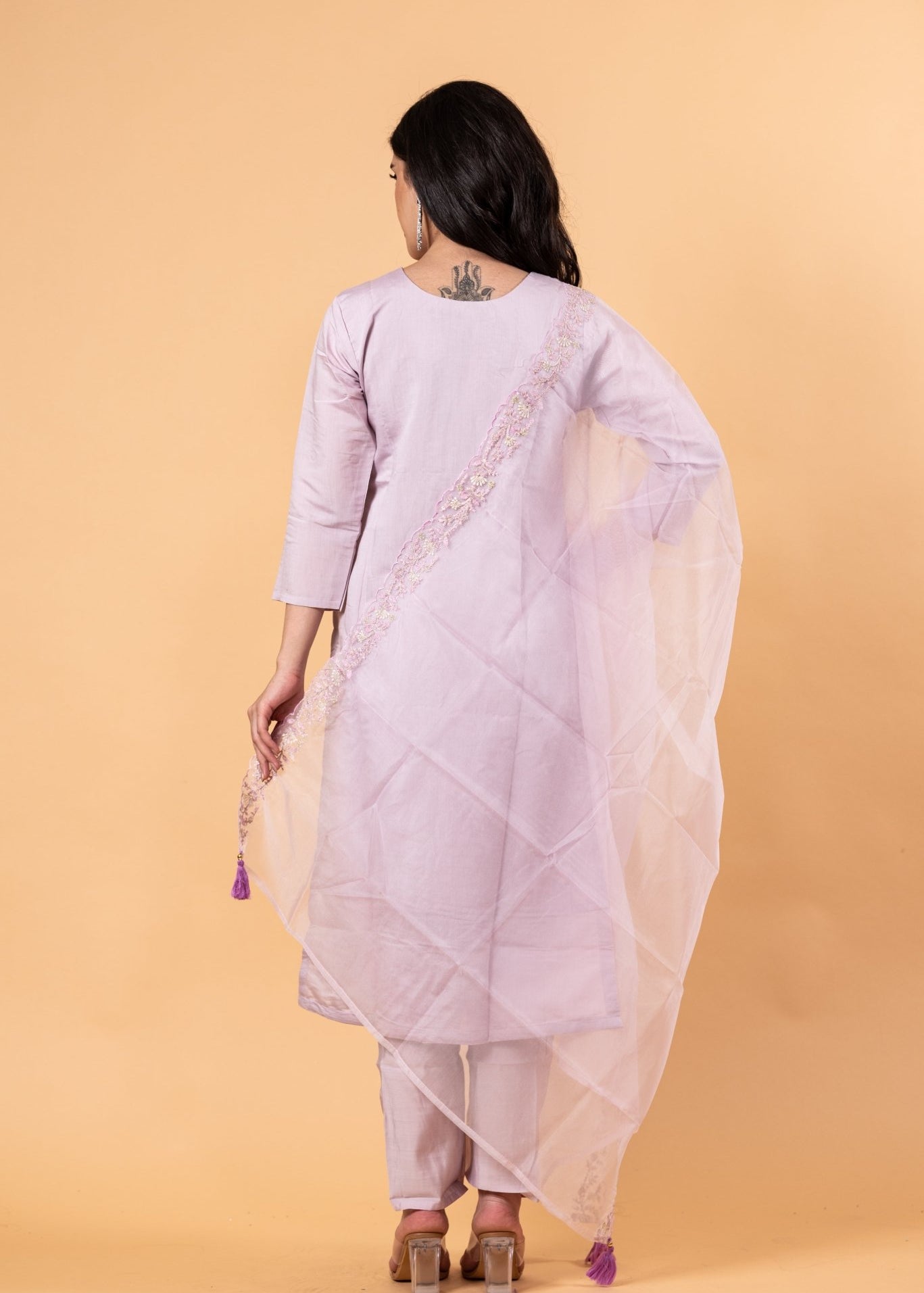 Mauve Floral Yoke Design Cotton Silk Kurta - Anvi Couture