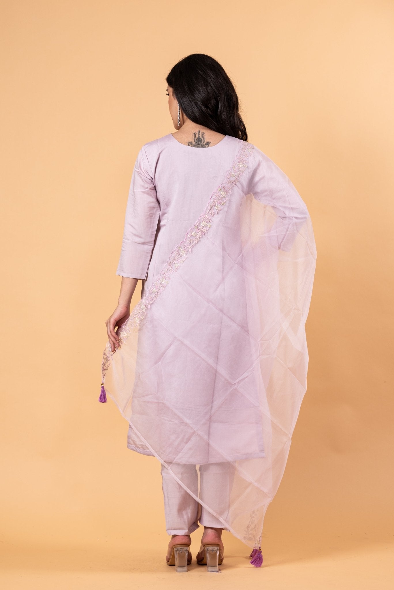 Mauve Floral Yoke Design Cotton Silk Kurta - Anvi Couture