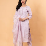 Mauve Floral Yoke Design Cotton Silk Kurta - Anvi Couture