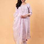 Mauve Floral Yoke Design Cotton Silk Kurta - Anvi Couture