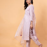 Mauve Floral Yoke Design Cotton Silk Kurta - Anvi Couture