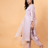 Mauve Floral Yoke Design Cotton Silk Kurta - Anvi Couture