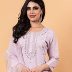 Mauve Floral Yoke Design Cotton Silk Kurta - Anvi Couture