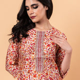 Red Floral Ethnic Motifs Embroidered Kurta with Trousers - Anvi Couture