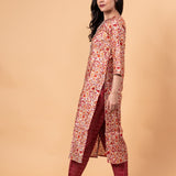 Red Floral Ethnic Motifs Embroidered Kurta with Trousers - Anvi Couture