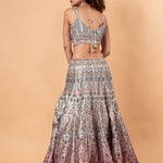 Pastel Gray Printed Lehenga in Embroidery and Stone Highlighted Work - Anvi Couture