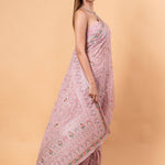 Light Pink Georgette Chikankari Saree with Multicolor Floral Embroidery - Anvi Couture