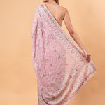 Light Pink Georgette Chikankari Saree with Multicolor Floral Embroidery - Anvi Couture