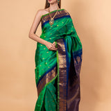 Emerald Green Gadwal Pure Silk Saree - Anvi Couture