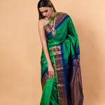 Emarald Green Gadwal Silk Saree with Gold Zari Border - Image 2