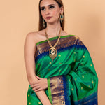 Emarald Green Gadwal Silk Saree with Gold Zari Border - Image 3