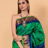 Emarald Green Gadwal Silk Saree - Anvi Couture