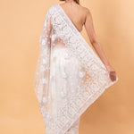 White Designer Net Saree with All over Embroidered Work - Anvi Couture