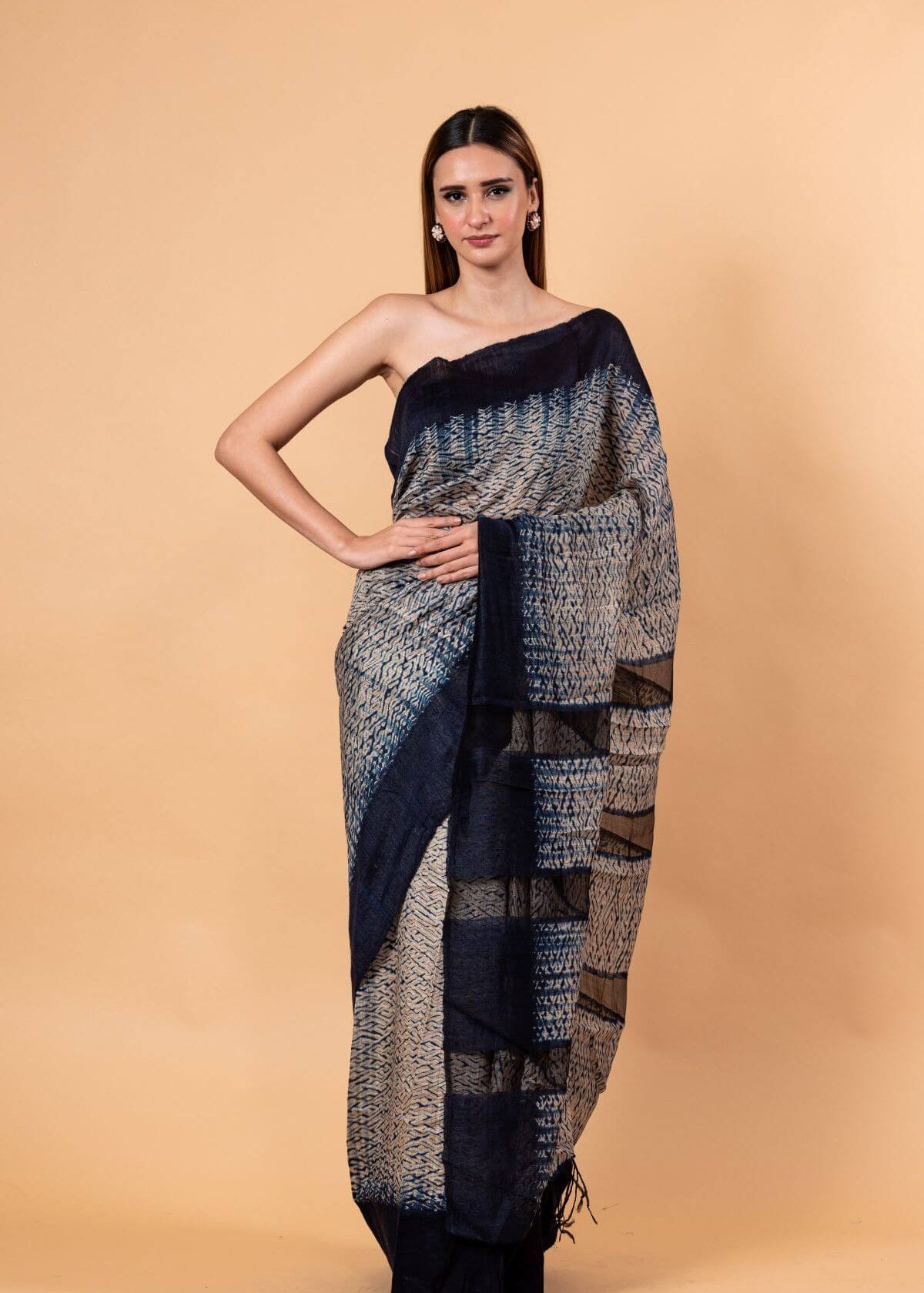 Blue and White Shibhori Handloom Saree in Pure Matka Silk - Image 2